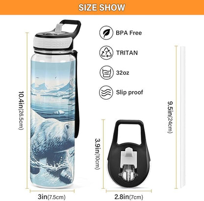 ALAZA Polar Bear Swim Winter Sports Water Bottle with Straw Tritan Drink Bottle 32 oz BPA Free Reusable for Travel Outdoor Fitness