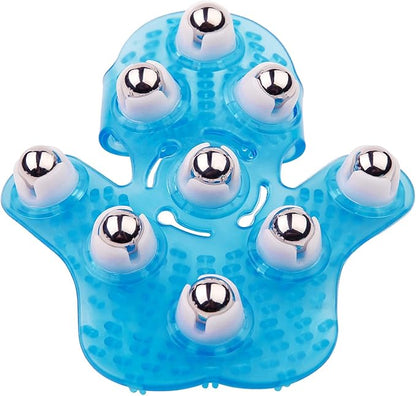 Handheld Massage Ball for Muscle Back Neck Joint Foot Shoulder Leg Pain Relief - Palm Shaped Massage Tool with Roller Balls, Portable Design, Blue