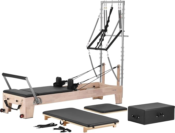 VEVOR Pilates Reformer Accessories for Home Gym, Include Reformer Box/Chair/Spine Corrector/Wall Mounted Machine/Jump Board/Foldable & Dual Resistance Springs