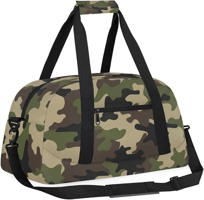 Camo Kids Duffel Bag for Boys, Camouflage Sports Gym Bag Overnight Travel Weekender Bags Lightweight Carry On Sleepovers Bag for School Practice Gymnastics