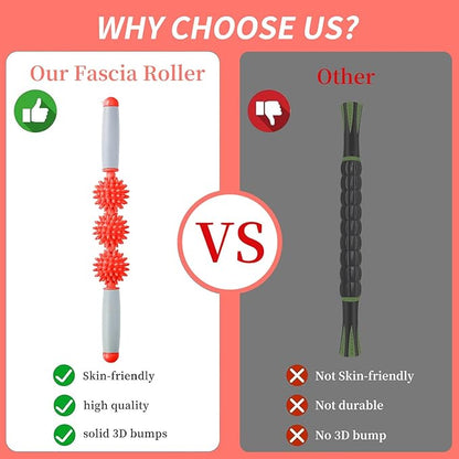 Fascia Muscle Roller, Cellulite Massager for Sore Muscles, Neck, Leg, Back - Pressure Trigger Point Body Deep Tissue Massage Stick Tools With 3 Massage Balls, Red