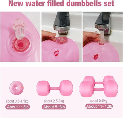 Water Filled Dumbbells Set for Women, Travel Weights Adjustable Water Dumbbells Up to 3~12 Lbs(1 pair) for Yoga Training Exercise Fitness