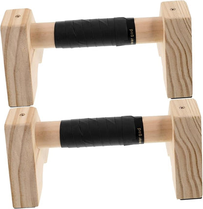 Happyyami 2pcs Wood Parallettes Non- Base for Push- Ergonomic Grip Handles for Home Gym for Calisthenics and Upper Body Strength Workouts