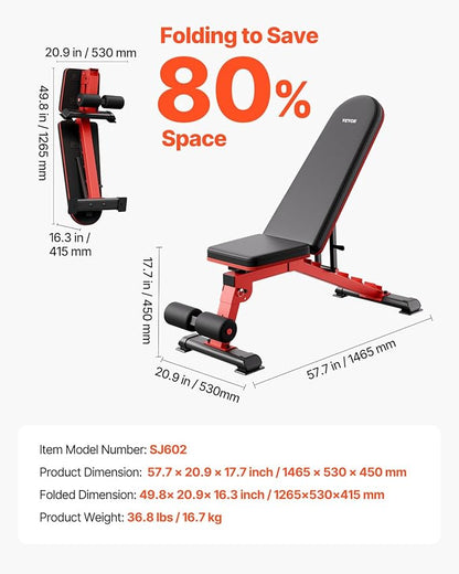 VEVOR Weight Bench, 1200lbs Heavy Duty Stable Weight Bench Press for Full Body Workout, Adjustable Exercise Sit up Bench for Home Gym Strength Training, Flat Bench with Quick Folding & Fast Adjustment