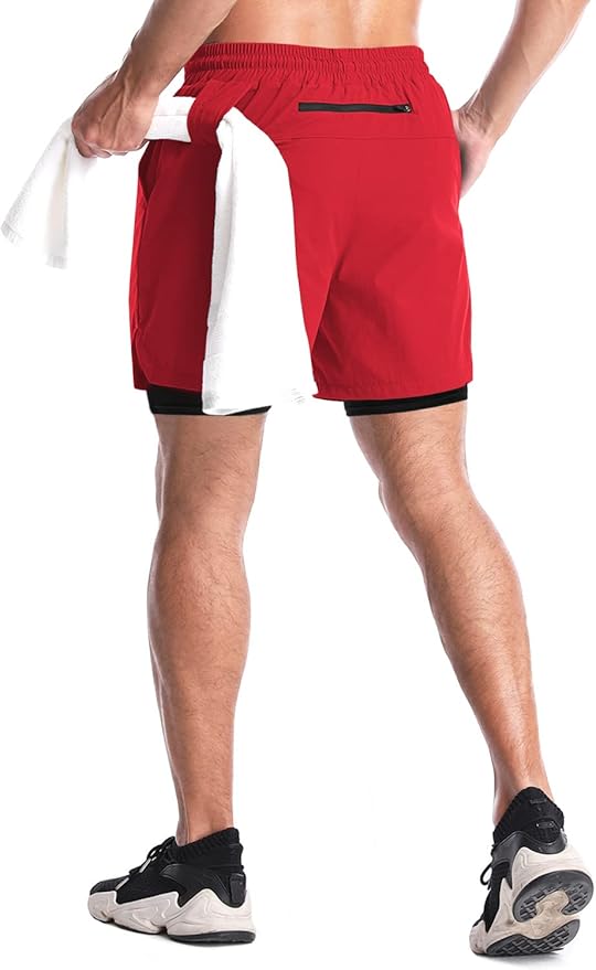 Aolesy Men's 2 in 1 Running Shorts 5" Workout Gym Athletic Shorts for Men Quick Dry Lightweight Training Shorts with Pockets