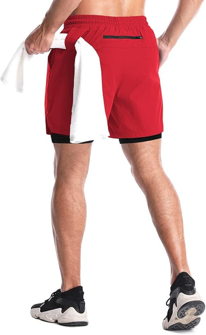 Aolesy Men's 2 in 1 Running Shorts 5" Workout Gym Athletic Shorts for Men Quick Dry Lightweight Training Shorts with Pockets