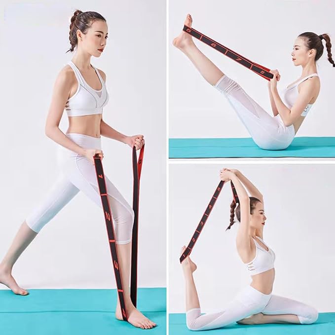 Stretch Strap Elastic Exercise Band Hamstring Stretcher Device Yoga mat Carrying Straps Leg Exercise Equipment Stretching Straps with Loops for Flexibility Yoga Stretch Strap 8-Loop