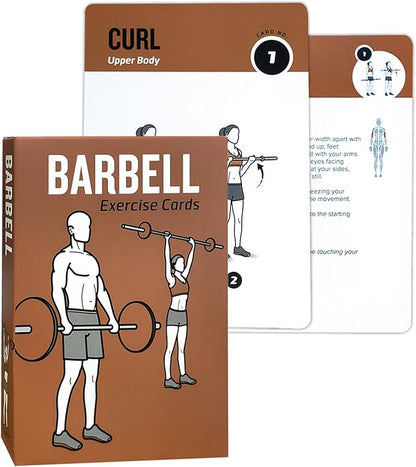 Barbell Workout Cards, 62 Exercises Cards Deck Large Size 5" x 3.5" Fitness Cards for Women & Men, Beginner Fitness Guide to Training Exercises at Home or Gym