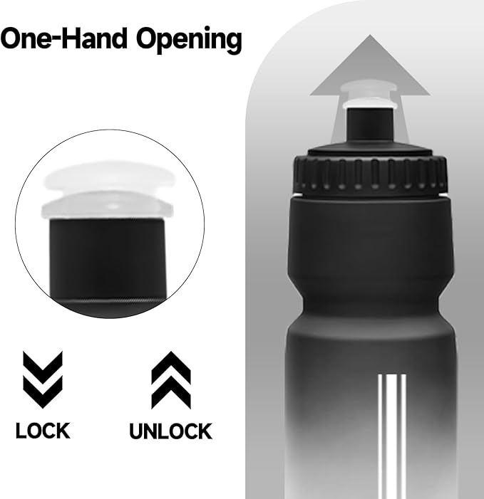 2 Pack Bike Water Bottle, Squeeze Water Bottle Leakproof BPA Free with Capacity Scale w/Pull Top Lid, Reusable, for Bicycle, Gym,Camping, Hiking 24oz