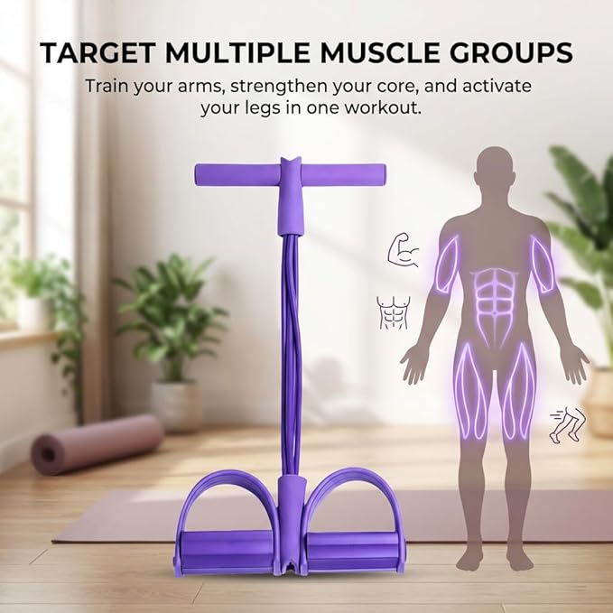 6-Tube Pedal Resistance Band with Handle, Sit up Pull Rope Trainer for Core Strength, Multifunction Portable Home Gym Workout Equipment, Abs Waist Leg Arm Training Fitness Tool
