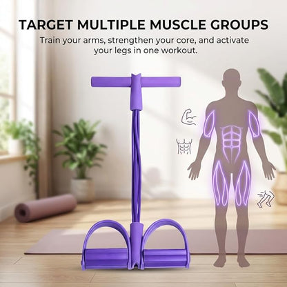 6-Tube Pedal Resistance Band with Handle, Sit up Pull Rope Trainer for Core Strength, Multifunction Portable Home Gym Workout Equipment, Abs Waist Leg Arm Training Fitness Tool