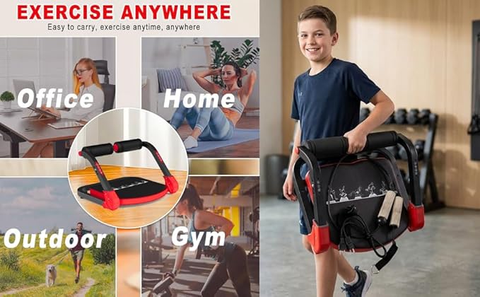 Ab Machine, Foldable Sit Up Exercise Machine with 220lb Weight Capacity - 3 Resistance Levels Abdominal Workout Equipment with Bands, Compact Core Trainer for Home Gym Strength Training