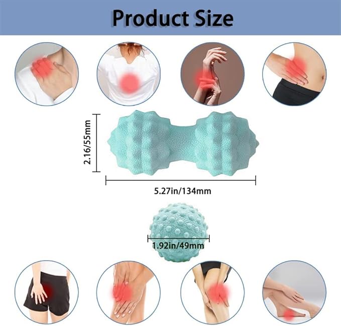 Massage Ball Set, Peanut Massage Ball Double Lacrosse Massage Roller Balls, Acupoint Myofascial Release Muscle Knot Ball, Deep Tissue Trigger Point Therapy Massage Tool for Back Neck Shoulder (Green)
