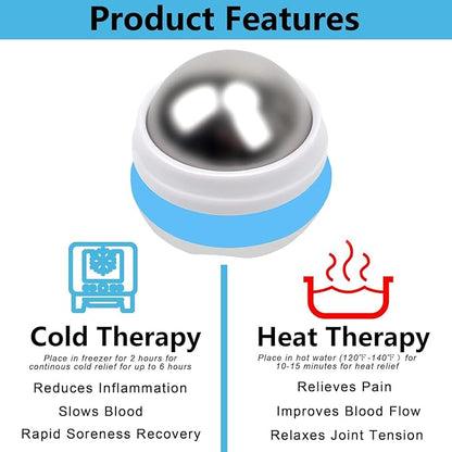 Cold Massage Roller Ball, Stainless Steel Massage Ball for Cold & Heat Therapy Relief, Ice Ball Roller for Muscles Deep Tissue, Free Rolling Removable Gel Ball for Pain Relief