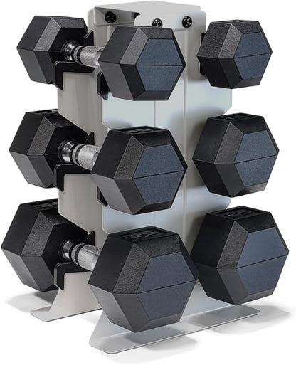 CAP Barbell Rubber Coated Hex Dumbbell Set with Vertical Rack | 100-300 lbs Free Weights Dumbbells Set for Home Gym | Multiple Options