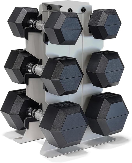 CAP Barbell Rubber Coated Hex Dumbbell Set with Vertical Rack | 100-300 lbs Free Weights Dumbbells Set for Home Gym | Multiple Options