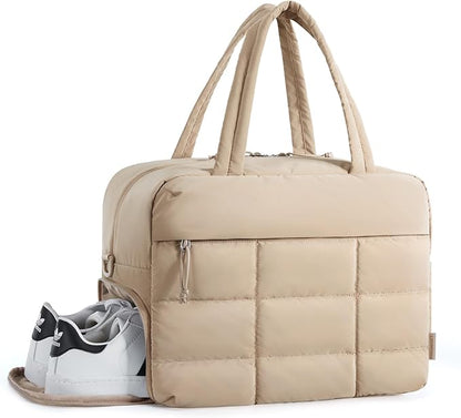 BAGSMART Gym Bag for Women, Carry on Travel Duffel Bag, Water-resistant Weekender with Shoe Compartment for Gym Travel Work, Desert, Medium