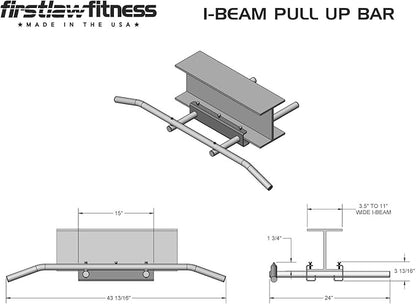 Firstlaw Fitness - 600 LBS Weight Limit - I-Beam Pull Up Bar - Long Bar with Bent Ends - Durable Rubber Grips - RED Label - Made in the USA!