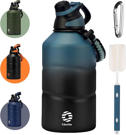 Fjbottle Insulated Half Gallon Water Bottle 64oz with Magnetic Lid,Stainless Steel Double-Wall Vacuum Leak Proof Sports Insulated Jug Keep Water Hot & Cold for Outdoor,Gym Blueblack