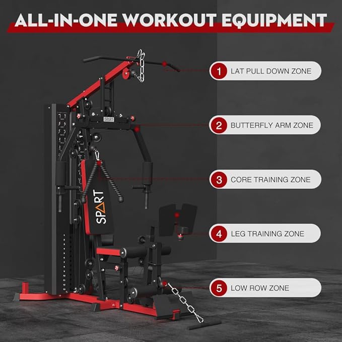 SPART Home Gym Station,Multifunctional Home Gym Workout Equipment,with 160LBS Weight Stack for Leg Press & Chest Fly, All in One Exercise Equipment Full Body Strength Training with Pulley System