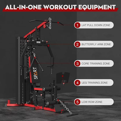 SPART Home Gym Station,Multifunctional Home Gym Workout Equipment,with 160LBS Weight Stack for Leg Press & Chest Fly, All in One Exercise Equipment Full Body Strength Training with Pulley System