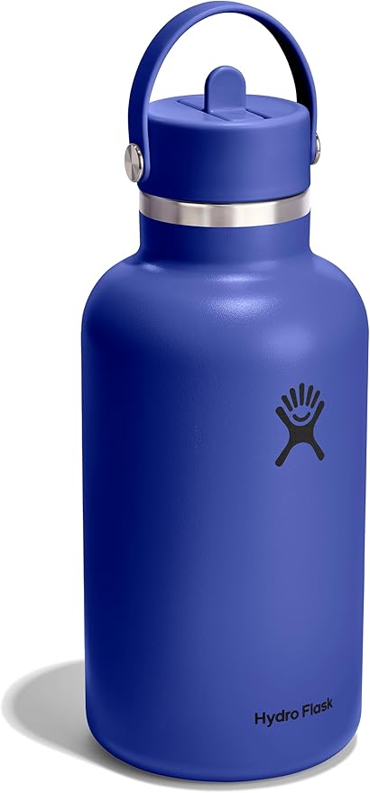 Hydro Flask Water Bottle - Insulated Stainless Steel - Wide Straw Lid, Non Spill, Leakproof in 64 Oz Capri Blue