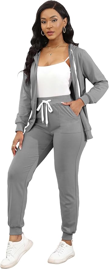 CLOCOR Track Suits for Women Set - Casual 2 Piece Outfits Sweatsuit Pocket Hoodies Long Sleeve with Patchwork Pants Set