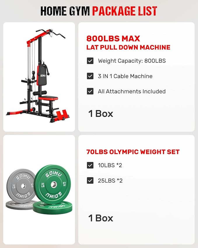 LS01 LAT Pulldown Machine, LAT Row Cable Machine with AB Crunch, LAT Tower with Cable Row Attachments, 3 in 1 Pulley Stations for Home Gym