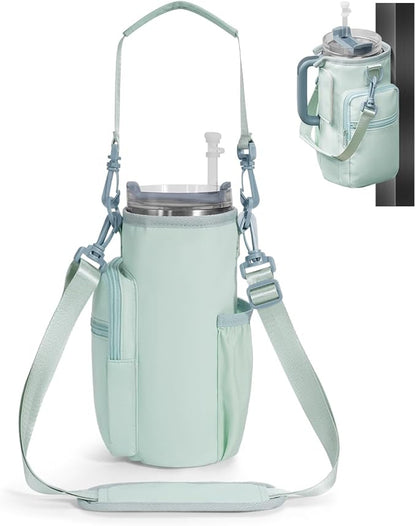 sportsnew Magnetic Gym Bag for Women Men, Water Bottle Carrier Holder with Strap & Phone Pockets for 40oz Tumbler with Handle, 4 Built-in Magnets Small Gym Bag for Sports, Workout, Fitness, Walking