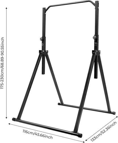 Power Tower Pull Up Bar Station Workout Dip Station, 440lbs Height Foldable Dip Station Pull Up Bar Free Standing Heavy Duty Strength Training Fitness Equipment for Home Gym Workout