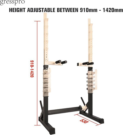 Gresspro Barbell Rack Stand with Dip Bar Attachment - Multifunctional Adjustable Squat Rack, Heavy-Duty Dumbbell Rack, Strength Training Dip Station, Home Gym Equipment Max Load 550lbs