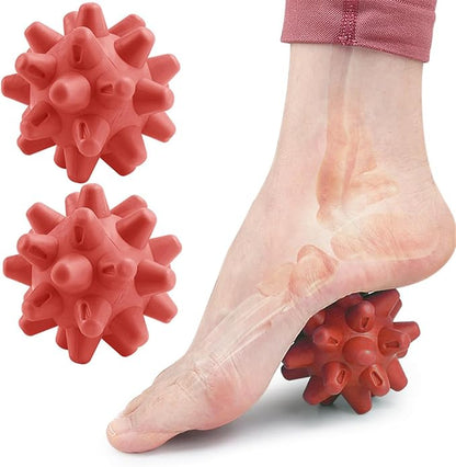 Massage Roll Balls, 2 Pack Spiky Massage Balls Deep Tissue Trigger Point and Myofascial Release for Plantar Fasciitis Relief, Muscle Recovery, 2.8 Inch Diameter (Red)