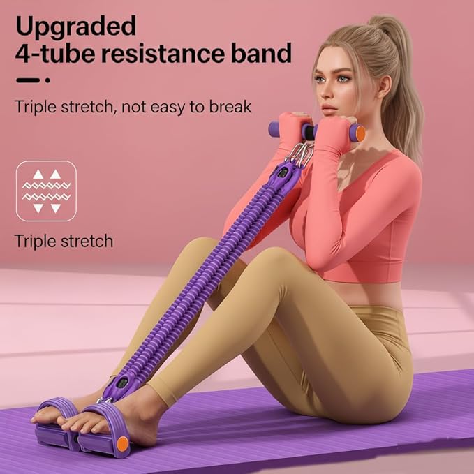 2026 Upgrade Multifunction Foot Pedal Resistance Band with Handle, Adjustable 4-Tube Ankle Puller for Full Body Exercise, Core & Leg Training – Men & Women