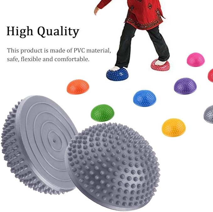 Dioche PVC Inflatable Half Yoga Balls, Massage Point Exercises Trainer Fitness (Silver)