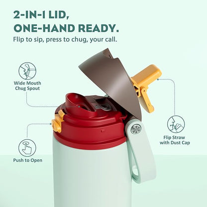 POWCAN 24 oz Travel Water Bottle: 2-in-1 Push-Button Spout & Quick-Flip Straw, Leakproof, Cold 24Hrs, Fits Car Cup Holder, Stainless Steel Sports Cup for School, Travel, Gym, Outdoor Gift (Clay Bay)