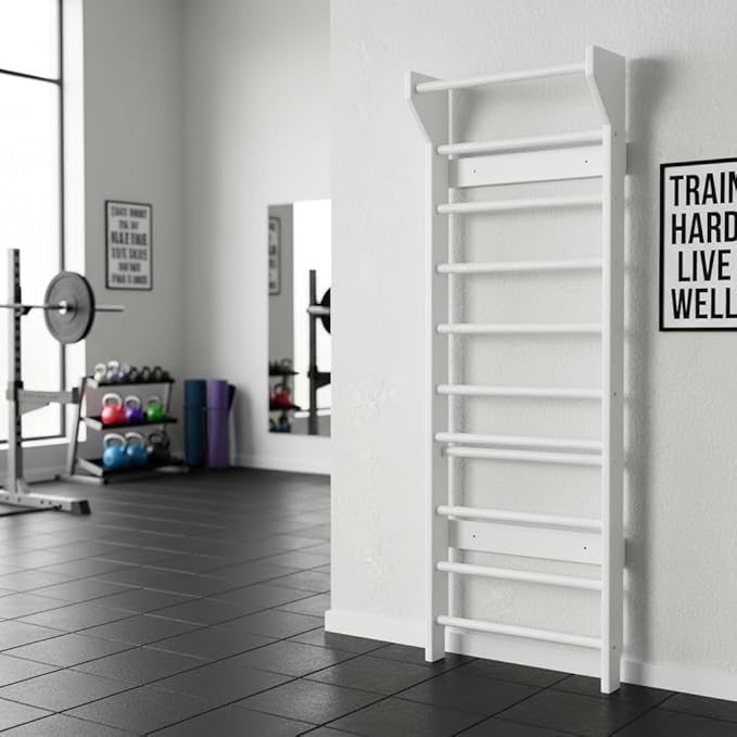 2in1 Wooden Wall Stall Bars with Pull Up bar and Dip Bar