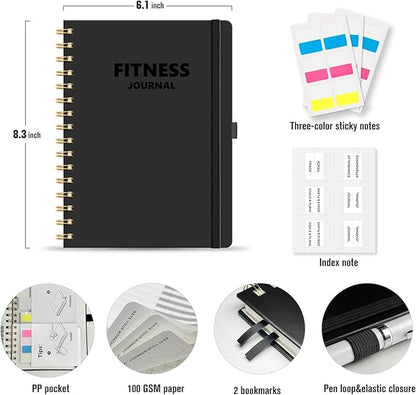 Workout Journal, Fitness Journal for Women & Men, A5 Workout Log Exercise, Fitness Trackers Plan Week With Goals, Calendar, Loss Weight Diet Training, Progress, Gym & Home Workouts (Black)