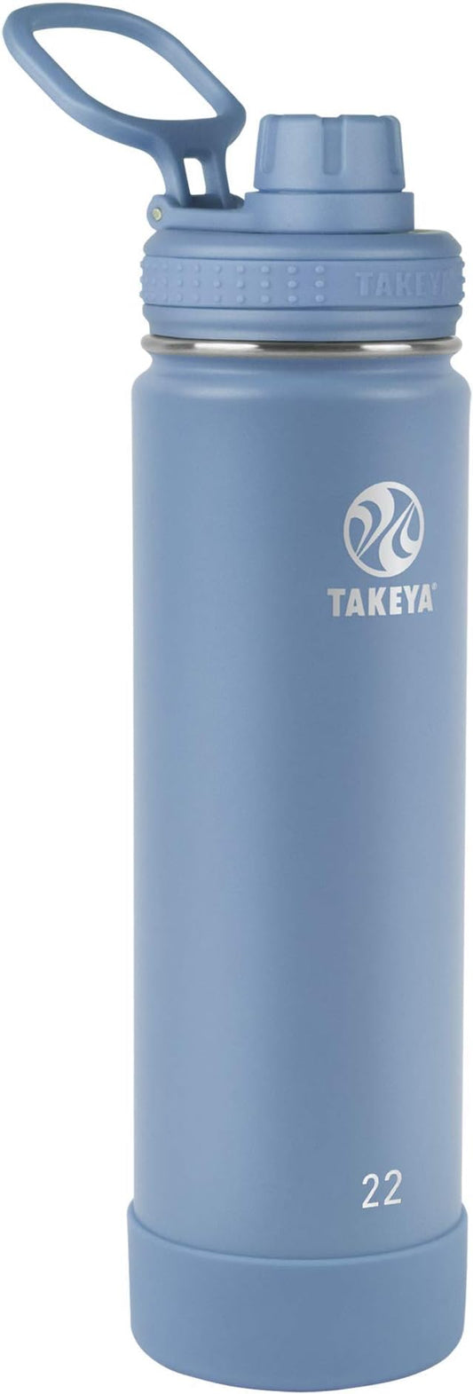 Takeya Actives Stainless Steel Water Bottle, Insulated Spout Lid, Keeps Drinks Cold 24 Hrs, Leakproof, Durable, Dishwasher Safe, Ideal for Gym, Travel, Fits Most Cup Holders, 22 oz/Bluestone