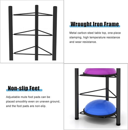 Yoga Ball Exercise Ball Black Floor Stand Exercise Ball Rack, Half Ball Balance Trainer Organizer, Space Saver Storage Shelf, for Fitness Club,