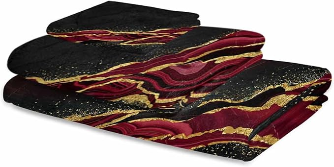 Marble Red Bath Towels for Bathroom Set - Luxury Towels Gifts for Women,Quick Dry Beach Kitchen Hand Hair Face Yoga Workout Gym Towel and Dish Washcloth,Gradient Abstract Modern Minimalist Black Gold