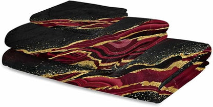 Marble Red Bath Towels for Bathroom Set - Luxury Towels Gifts for Women,Quick Dry Beach Kitchen Hand Hair Face Yoga Workout Gym Towel and Dish Washcloth,Gradient Abstract Modern Minimalist Black Gold
