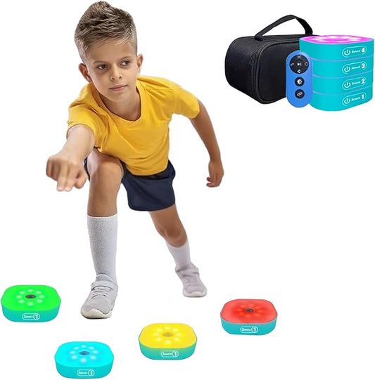 Agility Training Lights, Reaction Training Light Platform with 4 Modes and 4 Light Colors, Portable Agile Speed Reaction Equipment with Remote Control for Athletes, Trainers (4)