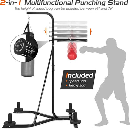 Goplus Punching Bag with Stand for Adults, Free-Standing Heavy Bag Stand with Height Adjustable Speed Bag for Boxing, Sandbag Rack Bracket Station for Home Gym Workout Fitness, Holds up to 220LBS