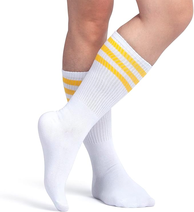 ONUPGO 5 Pieces Sweatbands Striped Socks Set Sports Headband Wristbands High Tube Socks 80s Accessories Costumes