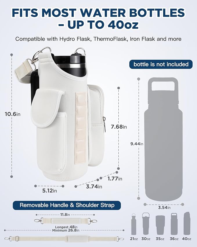 IPOW Magnetic Gym Bag Water Bottle Carrier Holder with Phone Pockets & Shoulder Strap for Men Women,Water Bottle Holder, Gym Pouch, Crossbody Bag for Travel, Sports, Work, Fitness - Beige