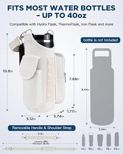 IPOW Magnetic Gym Bag Water Bottle Carrier Holder with Phone Pockets & Shoulder Strap for Men Women,Water Bottle Holder, Gym Pouch, Crossbody Bag for Travel, Sports, Work, Fitness - Beige