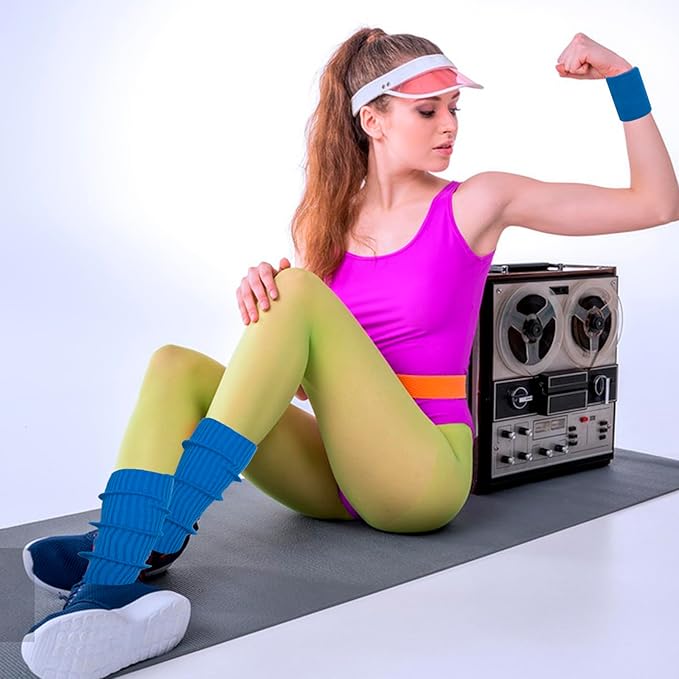 Leg Warmers for Women 80s Headband Wristbands Neon Leg Warmers Set for Sport Yoga - 80s Workout Clothes 90s Outfit for Women