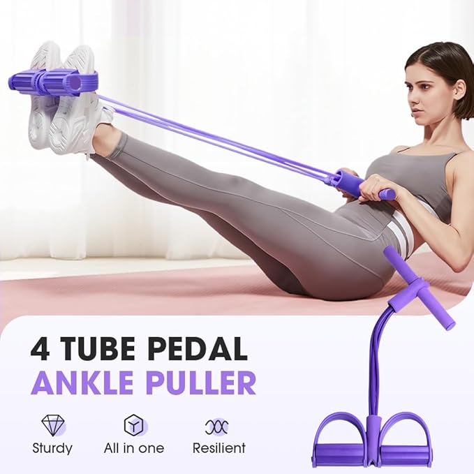 21 Fitness Resistance Bands-4 Tube Pedal Ankle Puller, 2025 Upgrade Foot Pedal Resistance Band, Yoga Elastic Exercise Bands, AB Training Auxiliary Device Workout Equipment for Women and Men