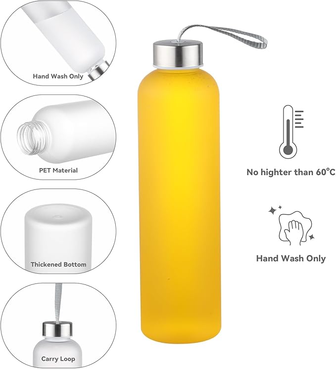 novelinks 6 Pack 27OZ Frosted Water Bottles with Stainless Steel Silver Lid,Leakproof Gym Bottles, Reusable Sport Water Jug for Fitness Camping Office