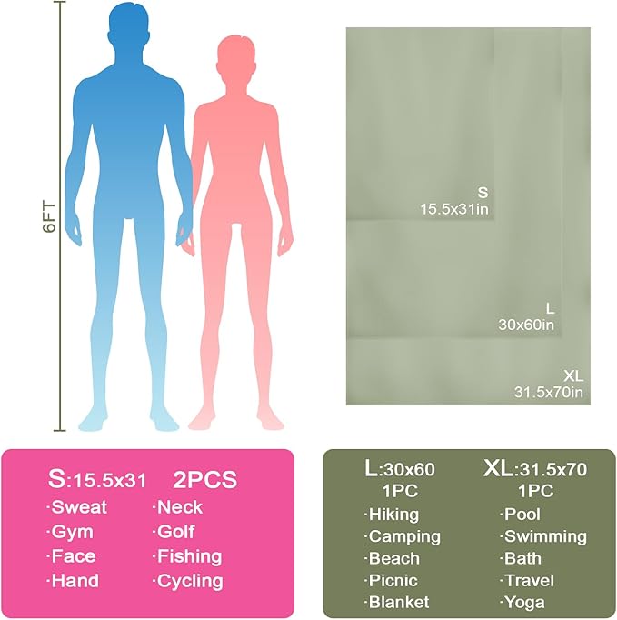 Swimming Pool Towel XL Size Microfiber Quick Dry Camping Hiking Beach Travel Hot Yoga Mat Body Towels (Army Green, 1 Pack XL)